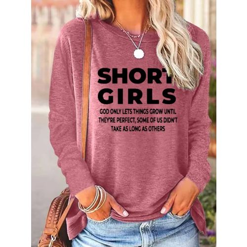 Women's Short Girls Funny Graphic Print Casual Text Letters Cotton-Blend Top