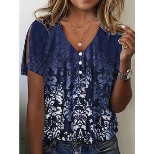 Casual Cotton-Blend Loose V Neck T-Shirt